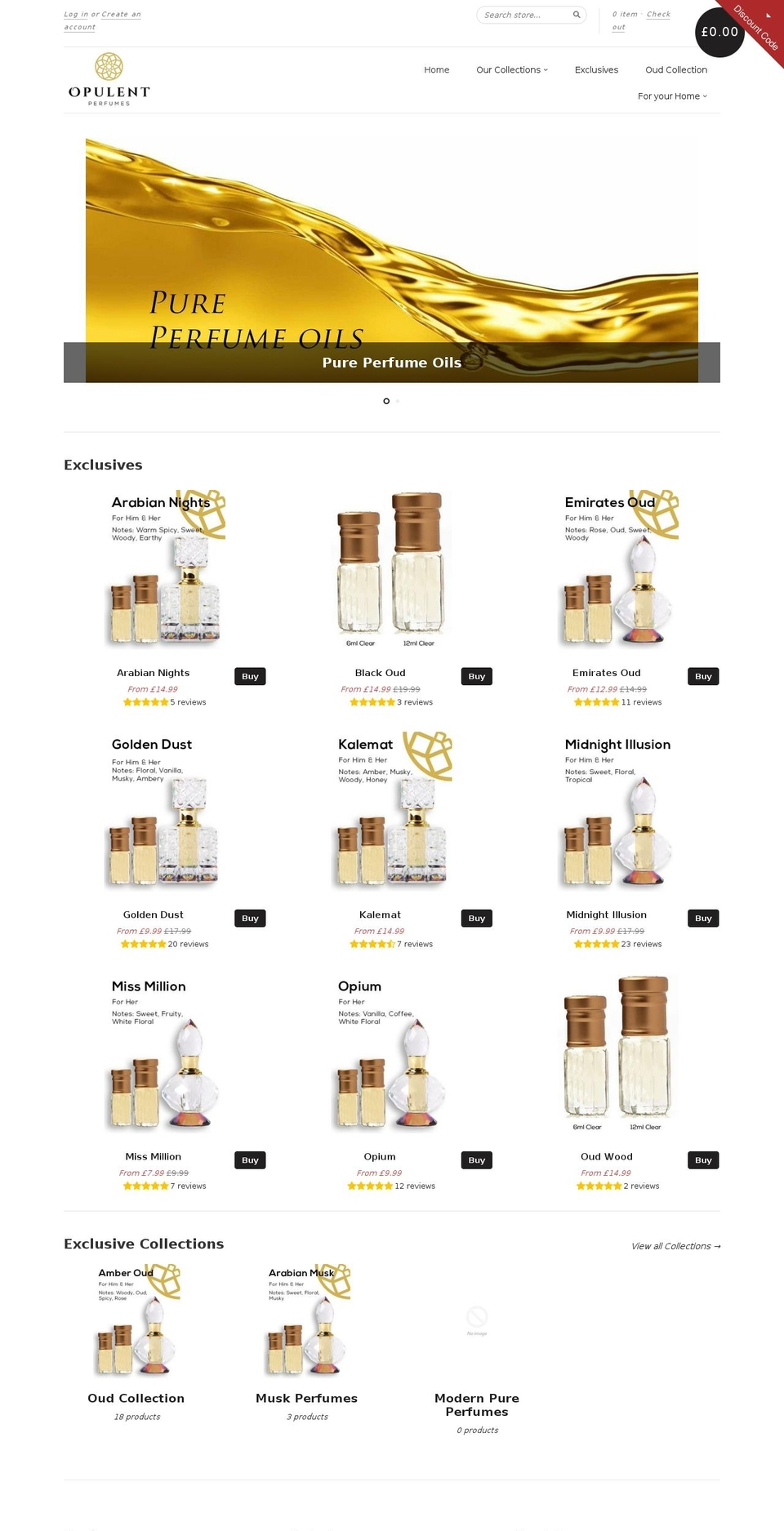 opulentperfumes.com shopify website screenshot