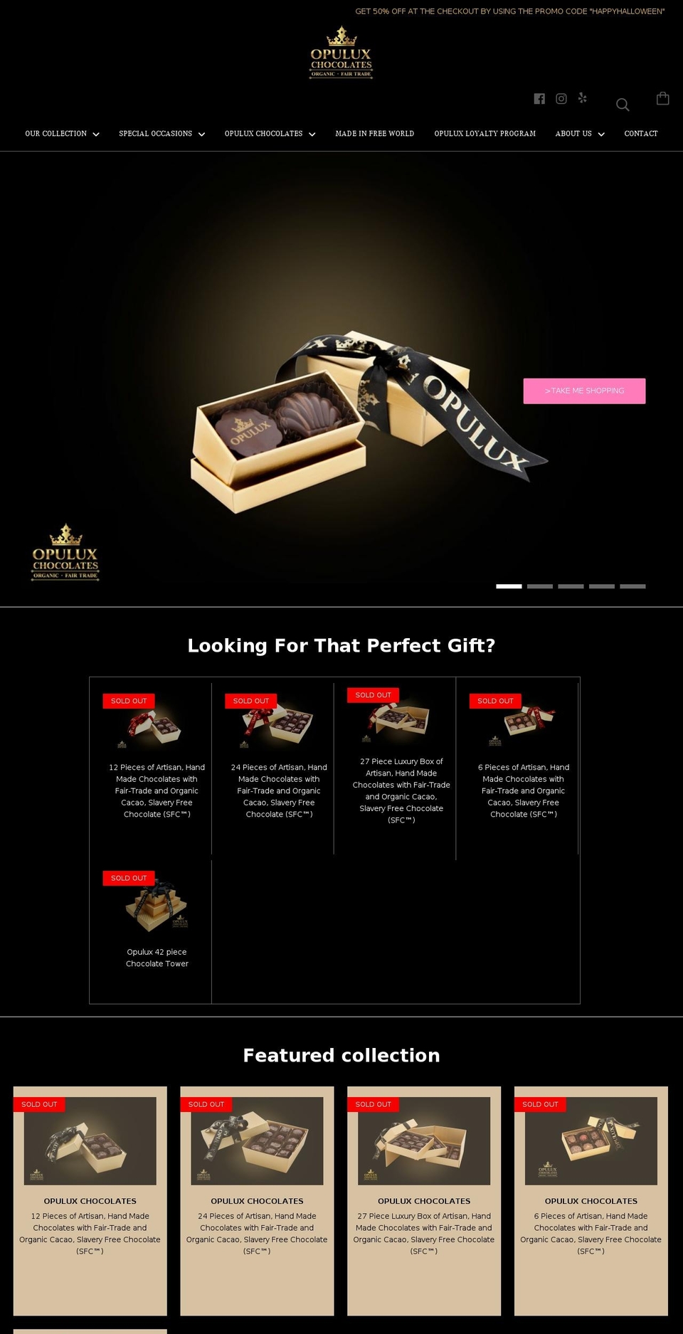 opuluxchocolates.com — Shopify storefront screenshot