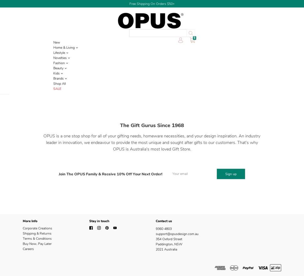 opusdesignco.com.au shopify website screenshot