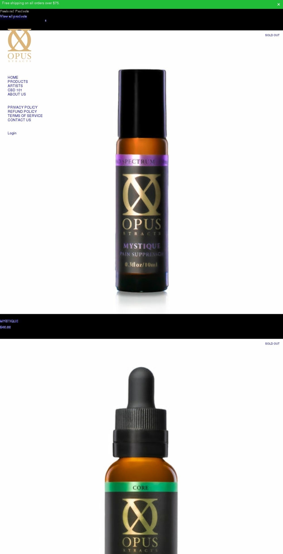opusxtracts.com shopify website screenshot