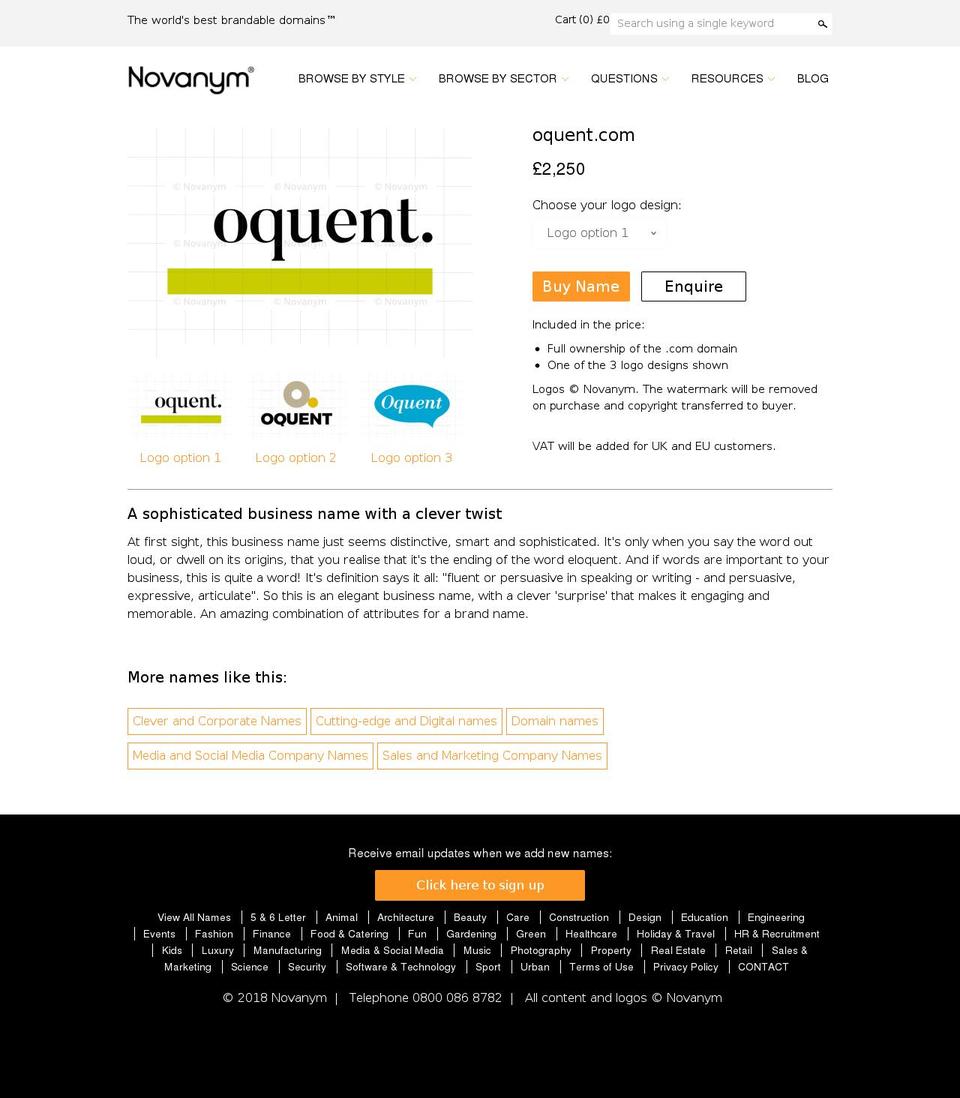 oquent.com — Shopify storefront screenshot