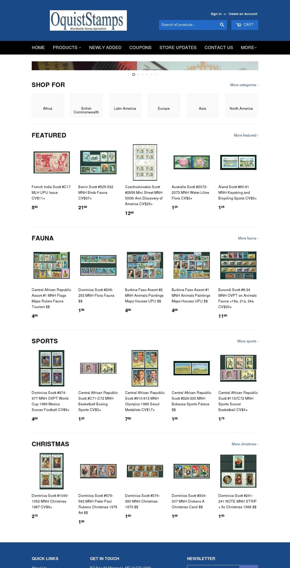 oquiststamps.com shopify website screenshot