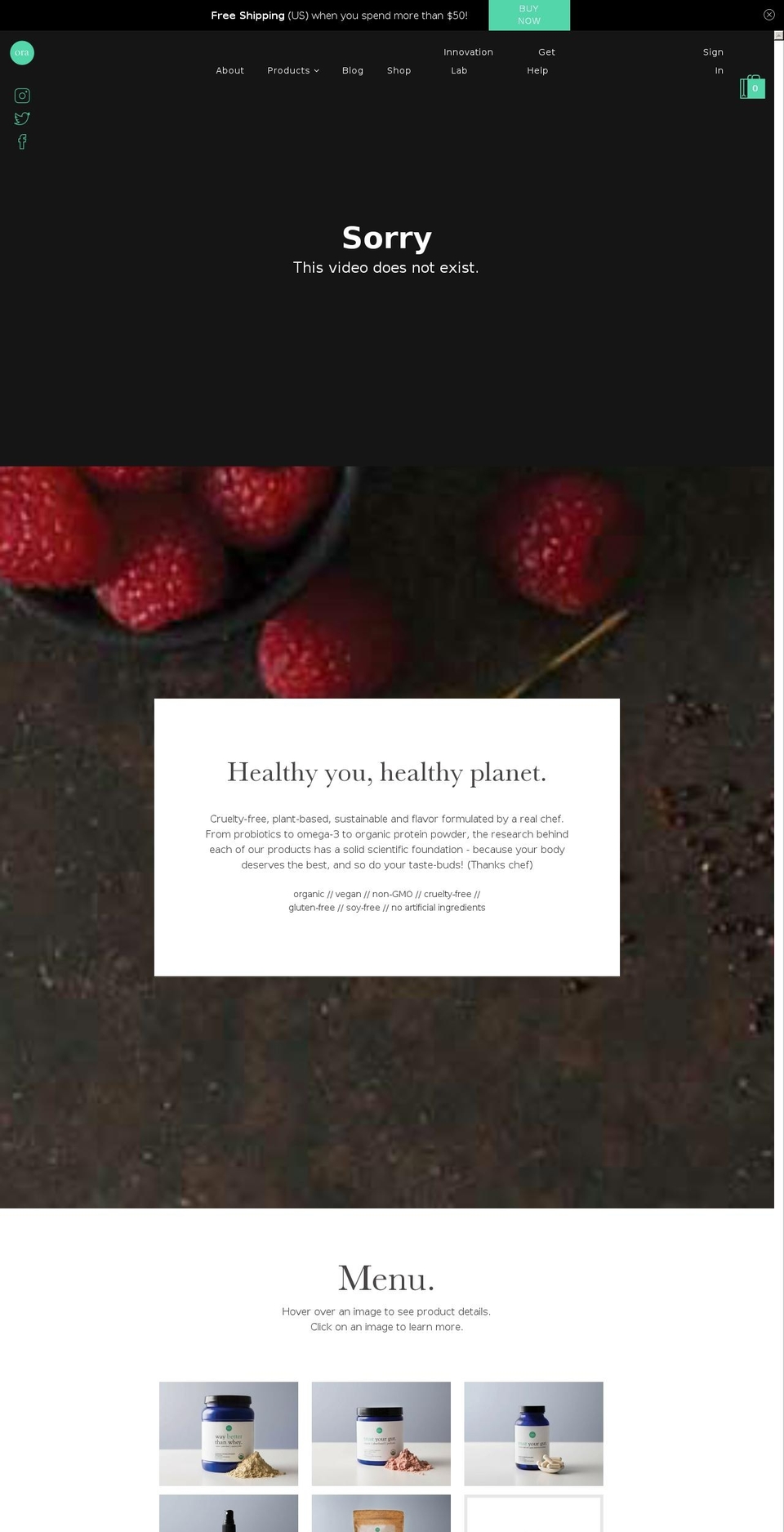 ora.organic shopify website screenshot