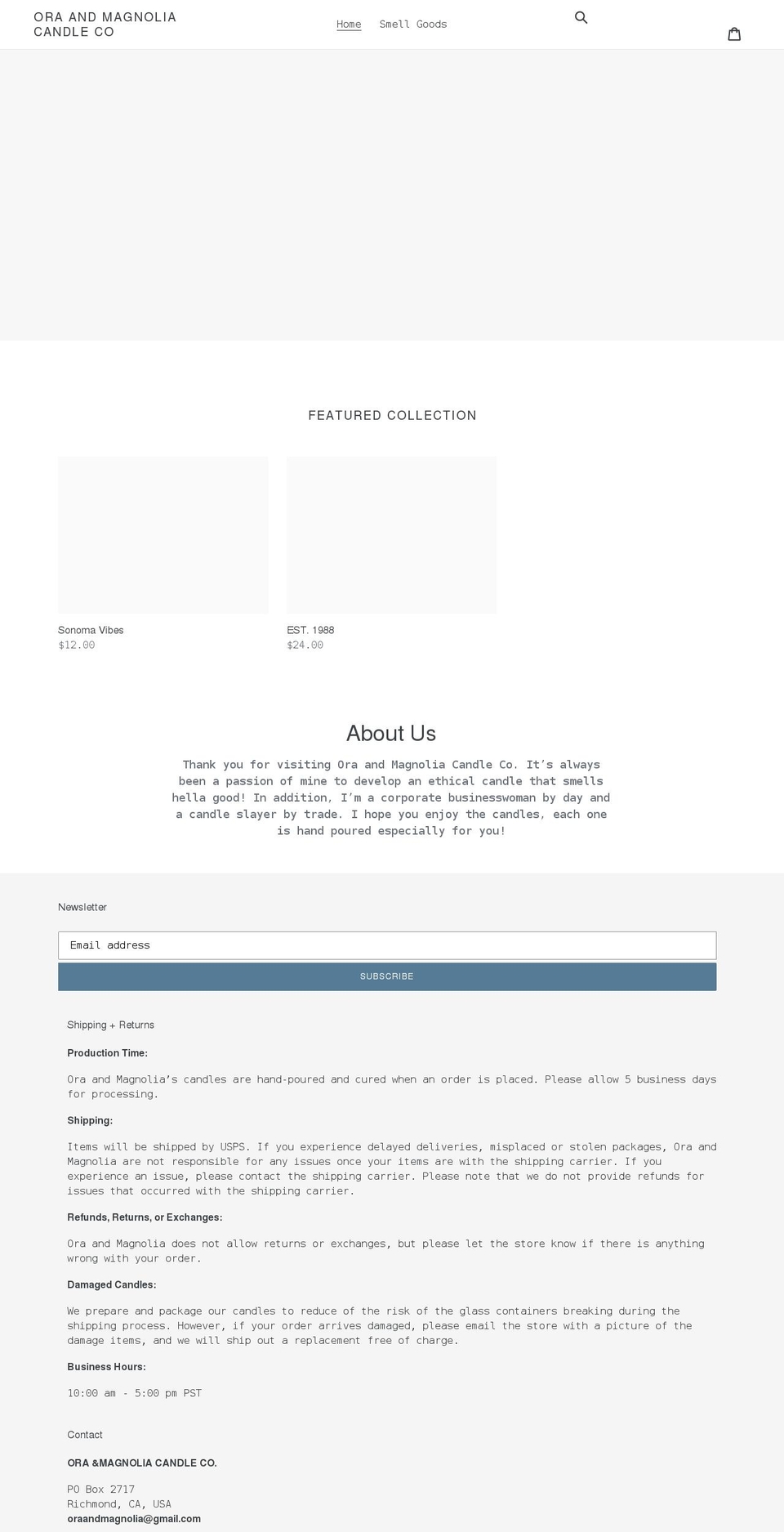 oraandmagnolia.com shopify website screenshot