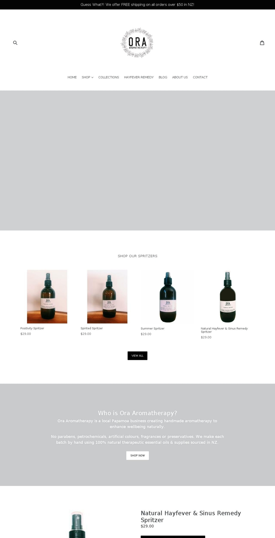 oraaromatherapy.com — Shopify storefront screenshot