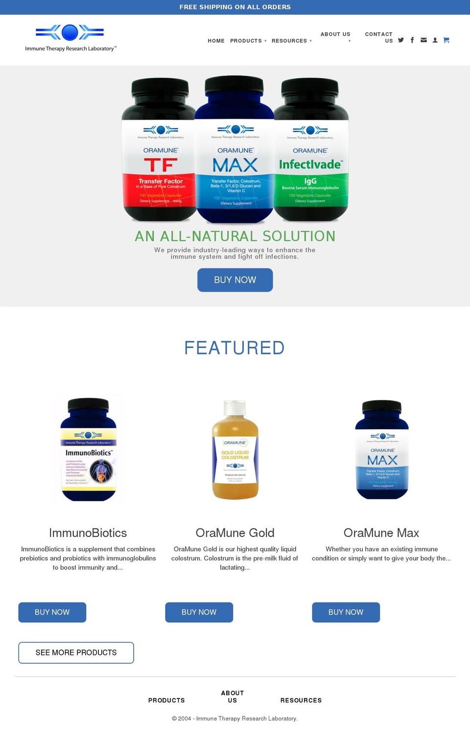 oramune.com shopify website screenshot