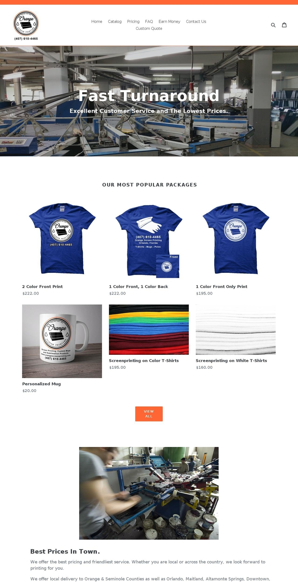 orangescreenprinting.com — Shopify storefront screenshot