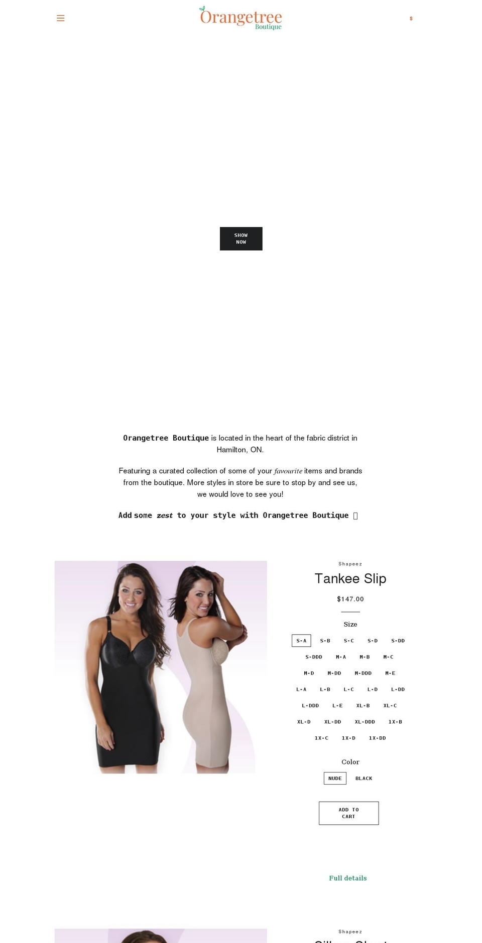 orangetreeboutique.ca shopify website screenshot