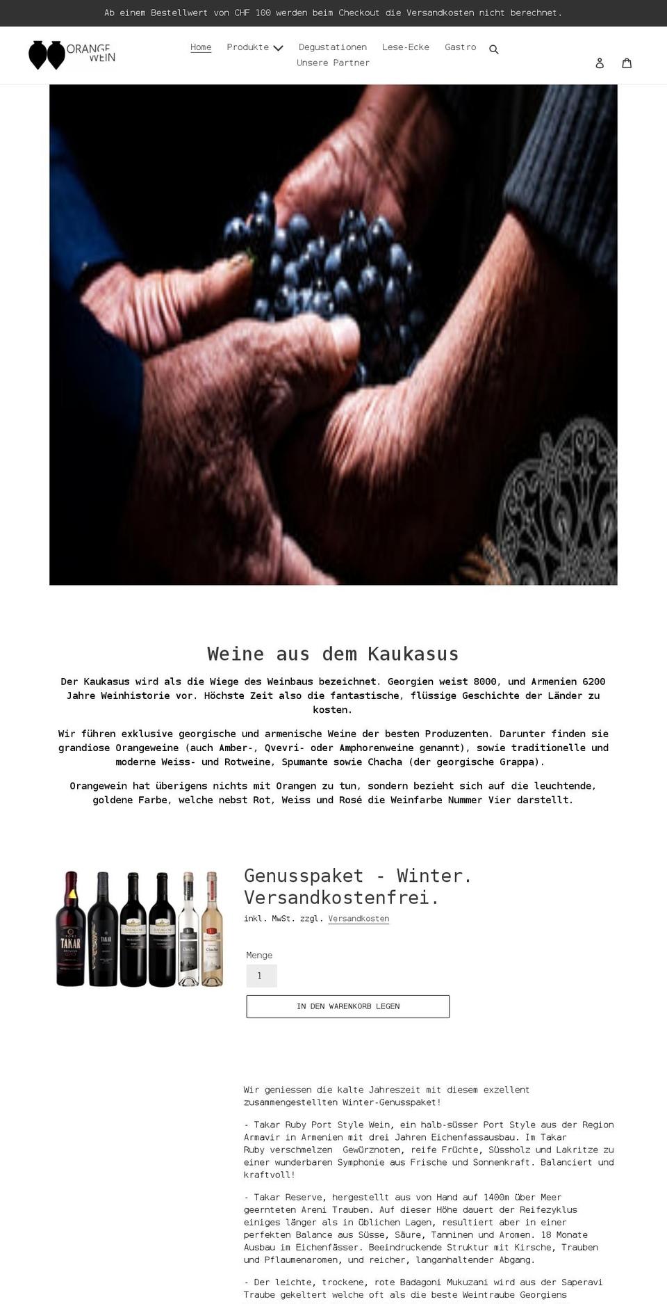 orangewein.ch shopify website screenshot