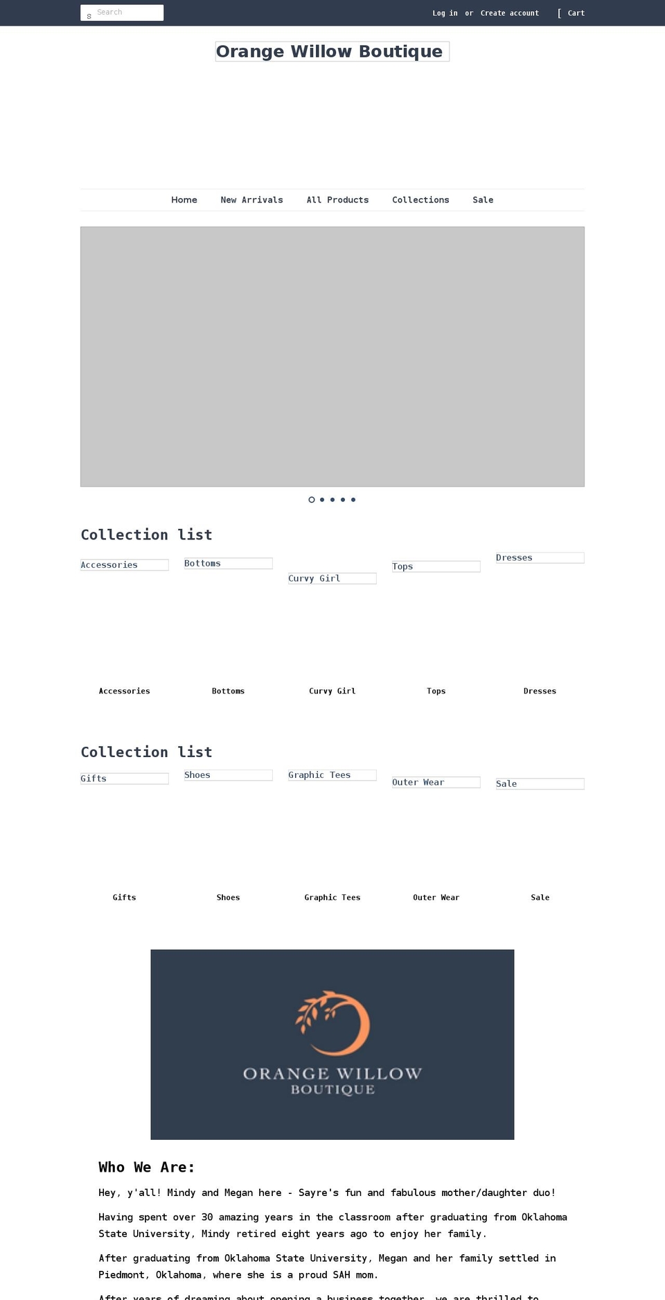 orangewillowboutique.com shopify website screenshot