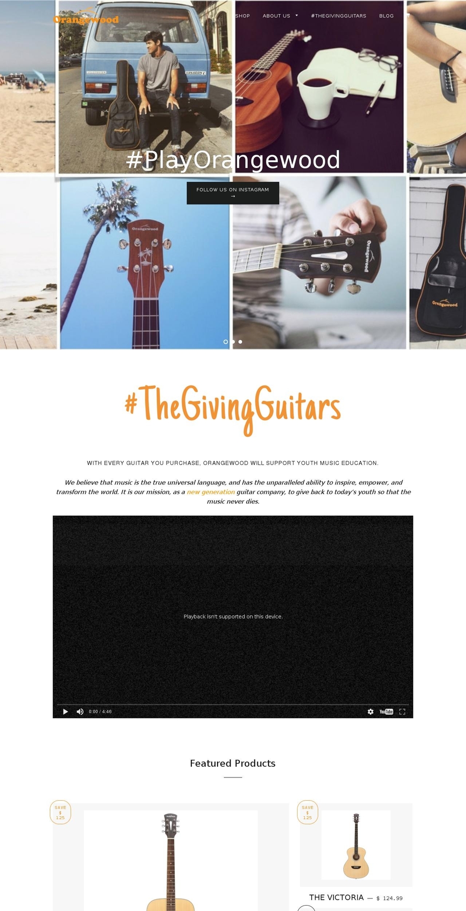 orangewoodguitars.com shopify website screenshot
