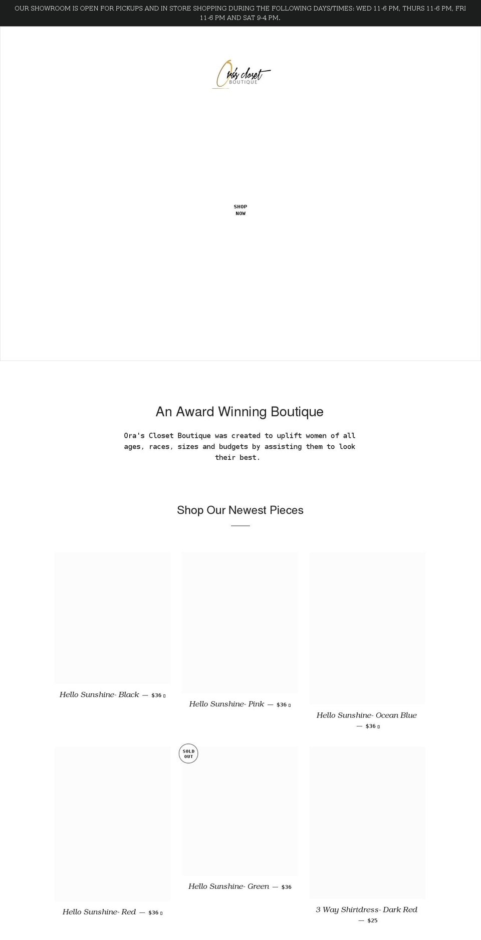 orasclosetboutique.com shopify website screenshot