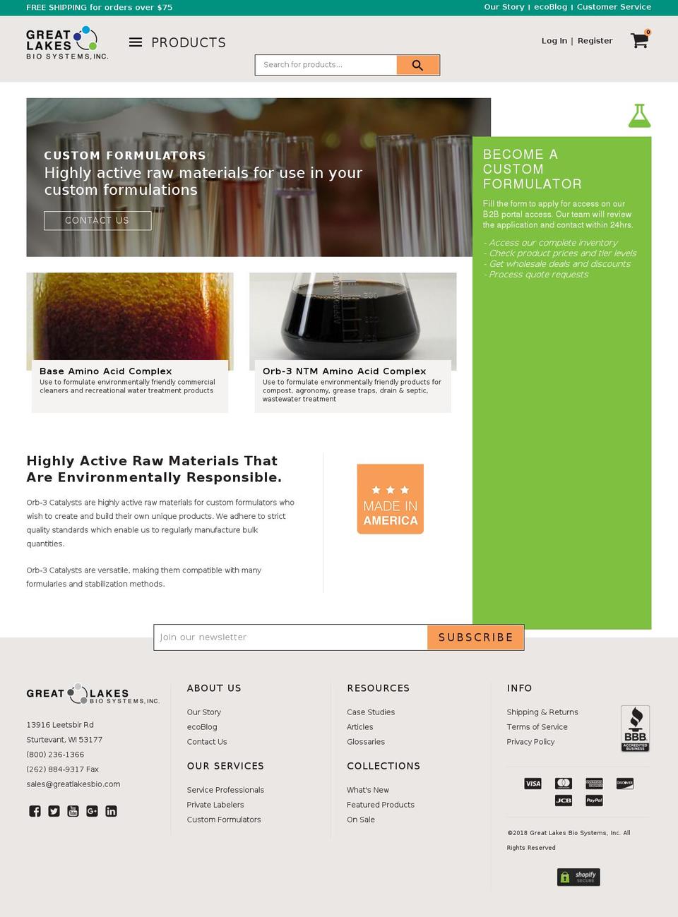 Great Lake Bio Systems Shopify theme site example orb3catalysts.com