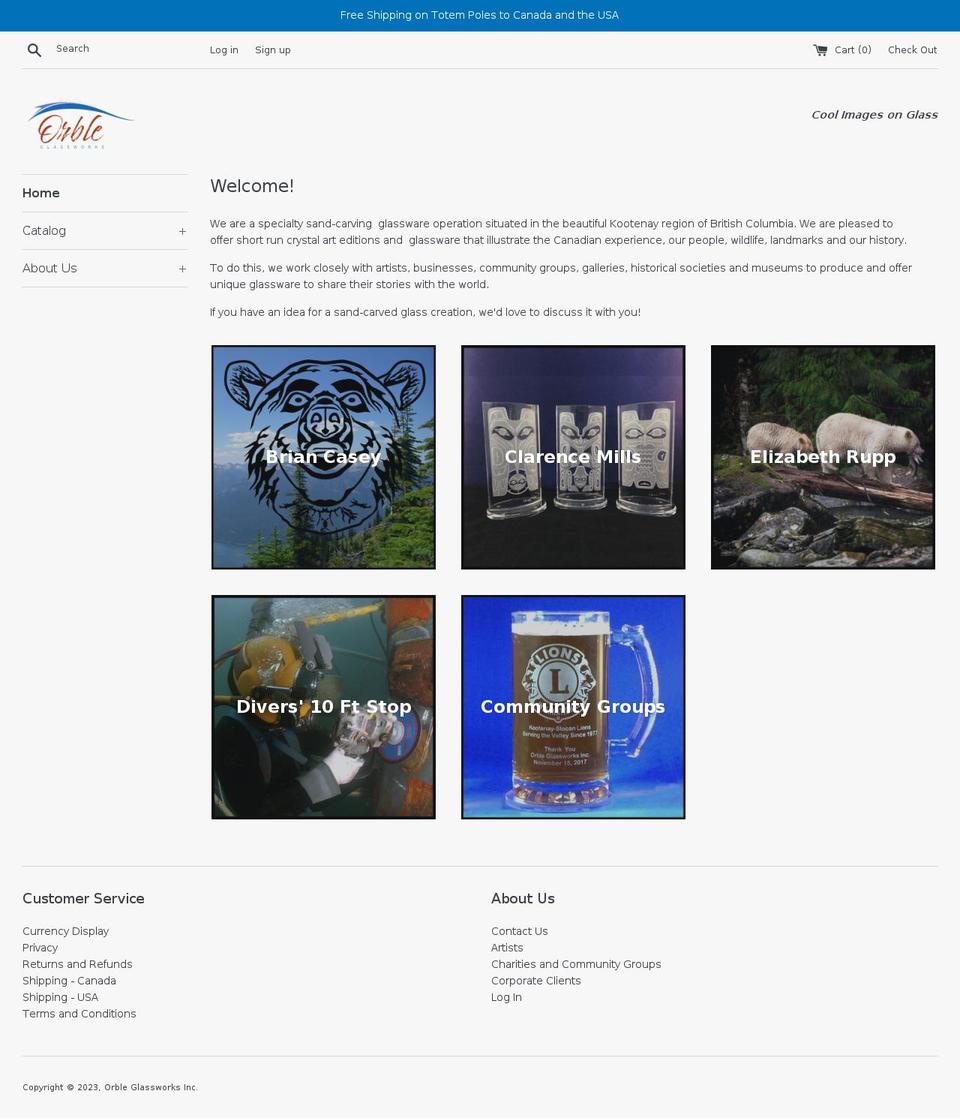 orbleglassworks.ca shopify website screenshot