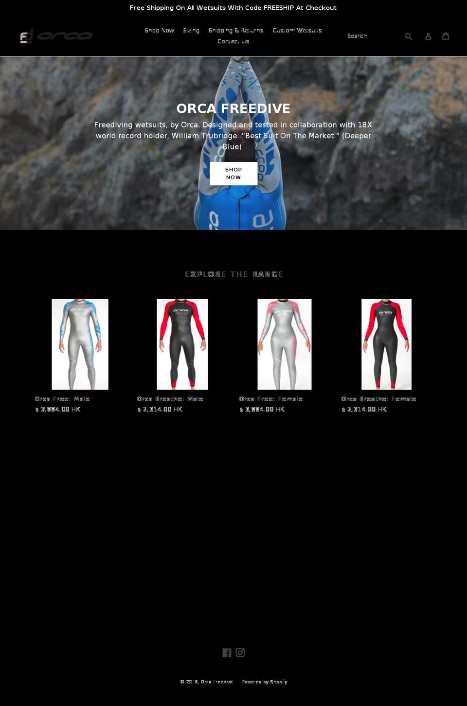 orcafreedive.com — Shopify storefront screenshot