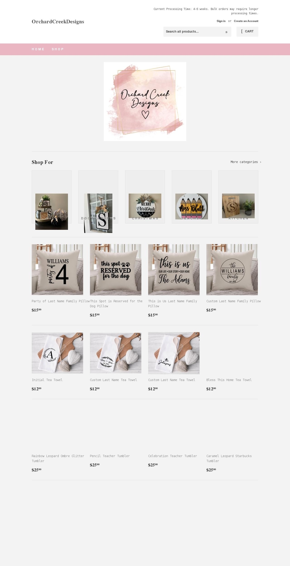 orchardcreekdesigns.com shopify website screenshot