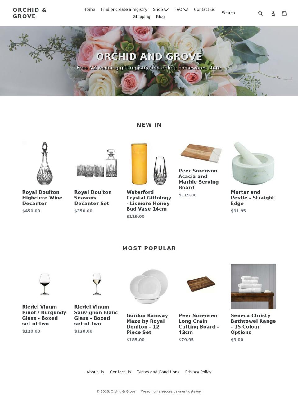 orchidandgrove.com shopify website screenshot
