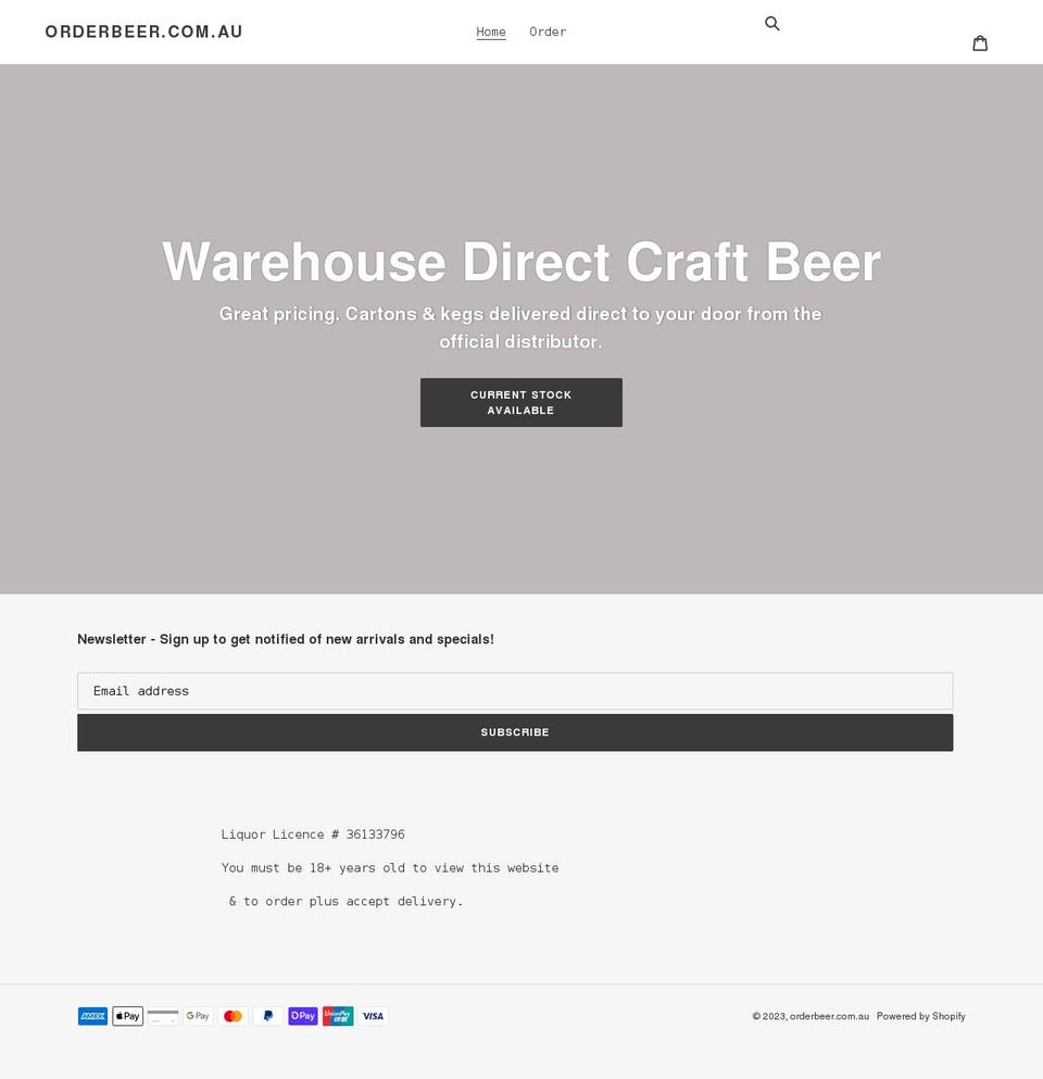orderbeer.com.au shopify website screenshot