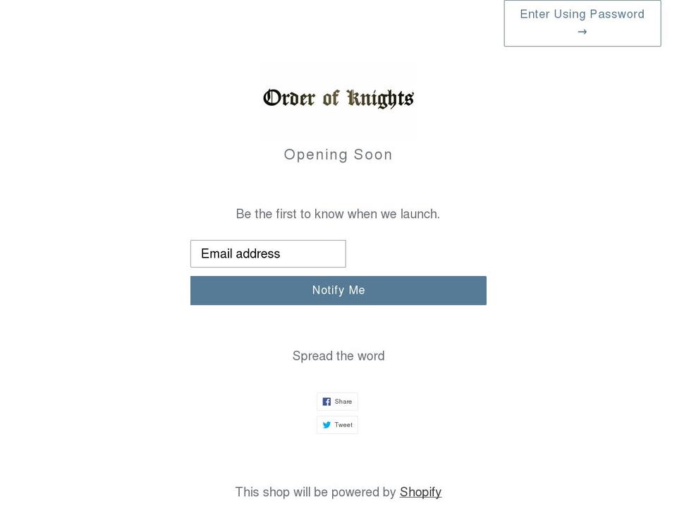 orderofknights.com shopify website screenshot