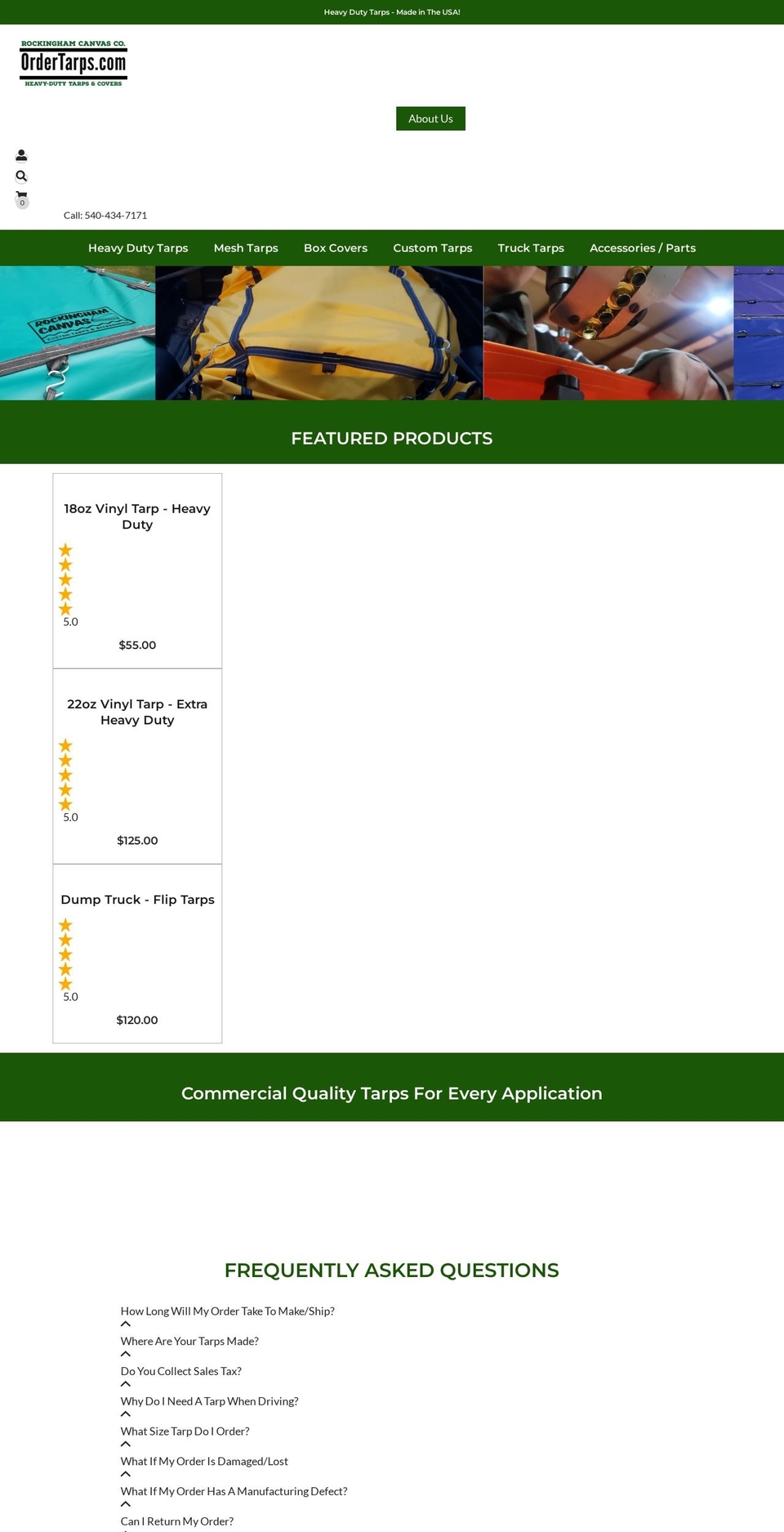 ordertarps.com shopify website screenshot