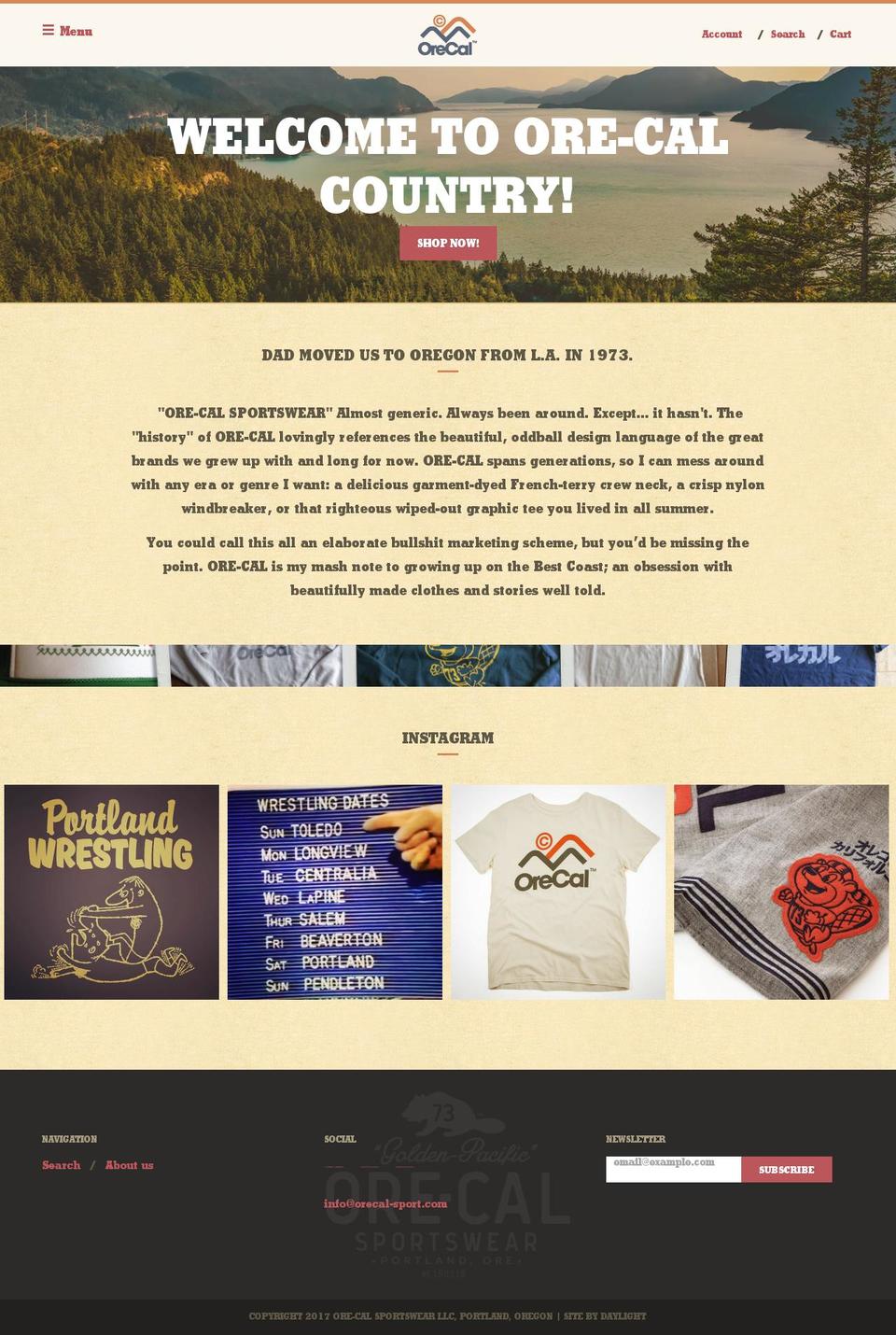ore-calsportswear.com shopify website screenshot