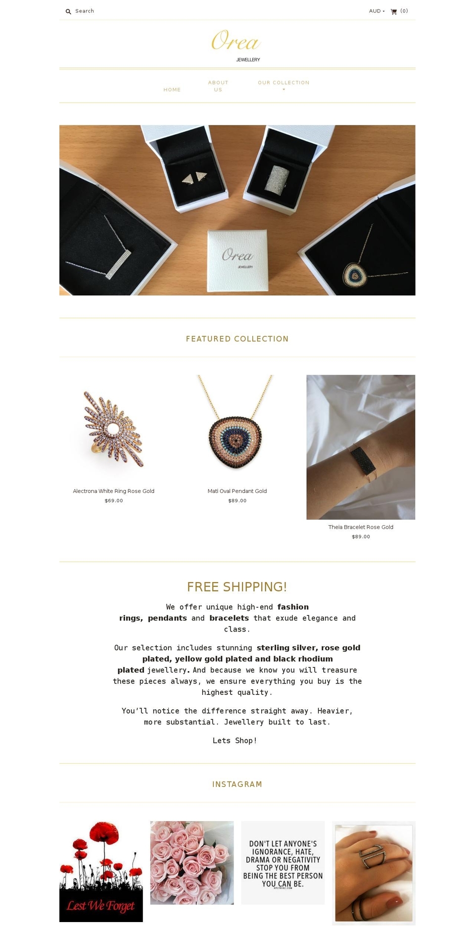 oreajewellery.com — Shopify storefront screenshot