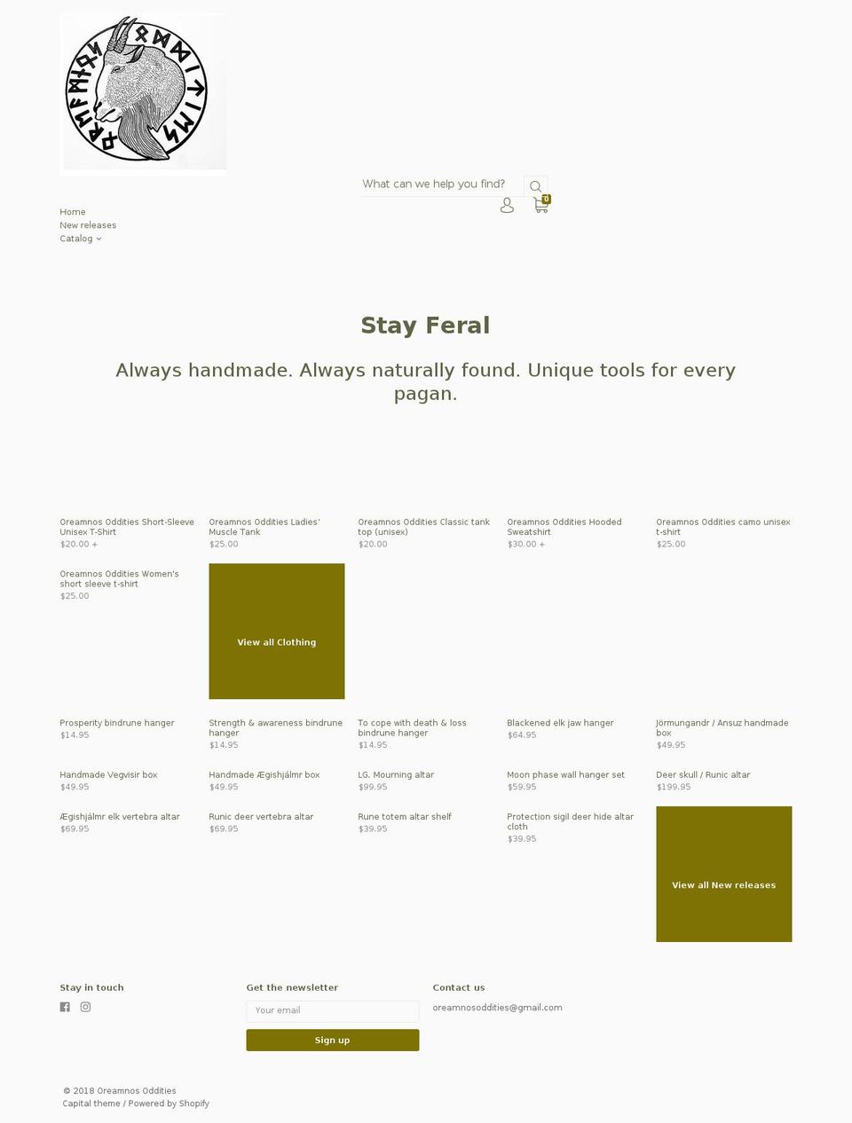 oreamnosoddities.com shopify website screenshot