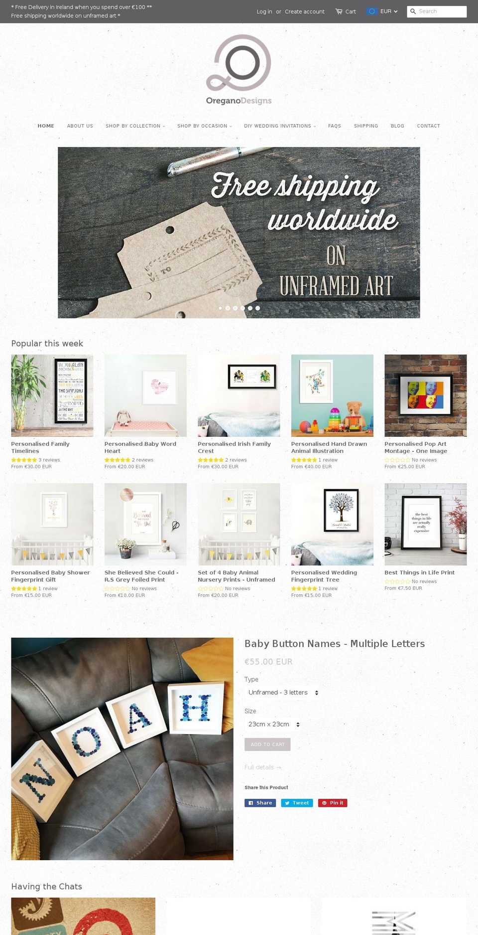 oreganodesigns.com — Shopify storefront screenshot