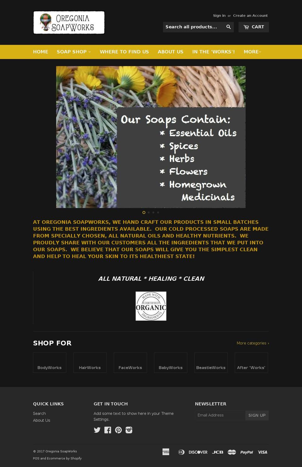 oregoniasoapworks.com shopify website screenshot