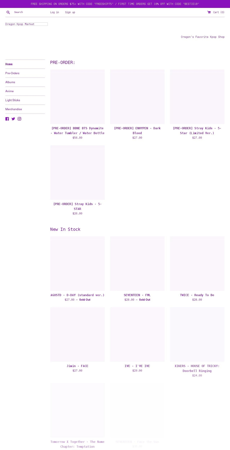 oregonkpopmarket.com shopify website screenshot