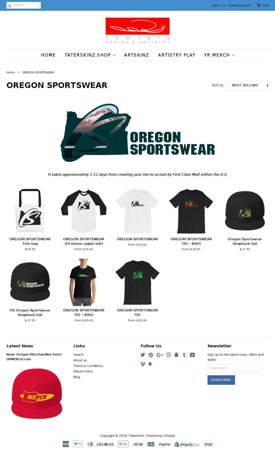 oregonsportswear.com shopify website screenshot