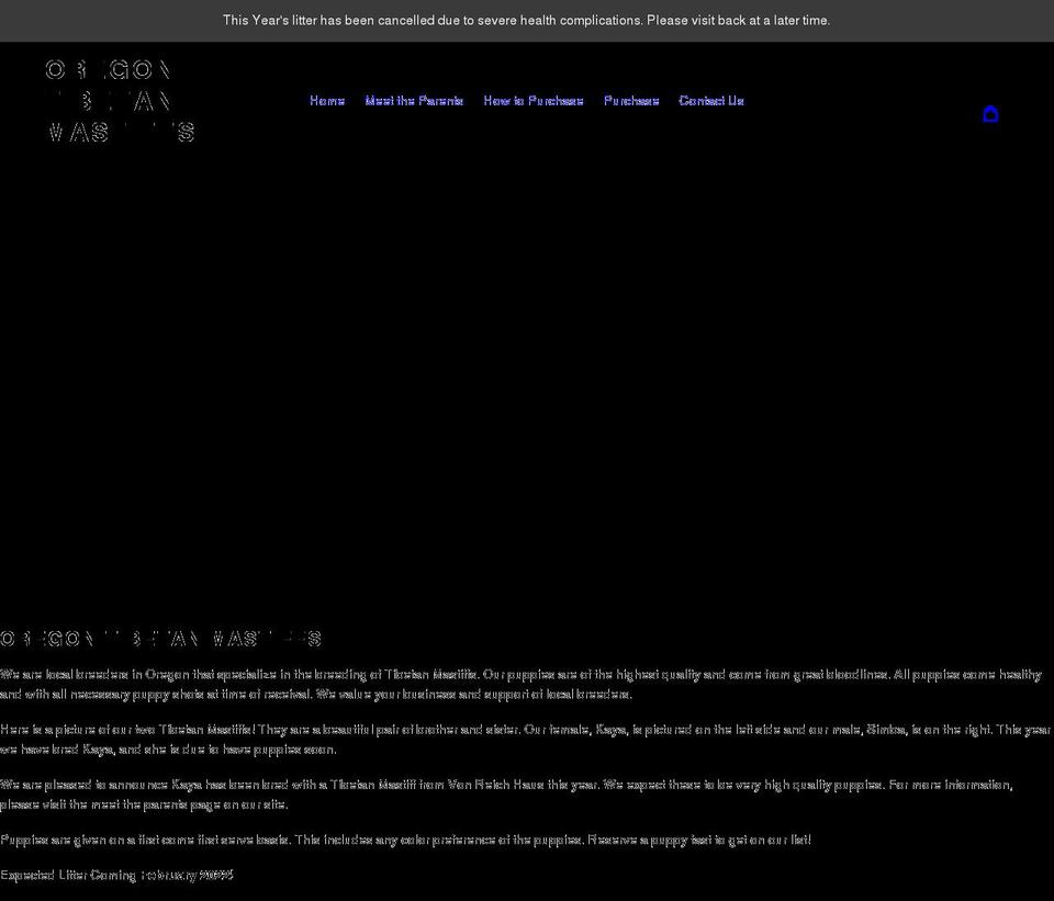 oregontibetanmastiffs.com shopify website screenshot
