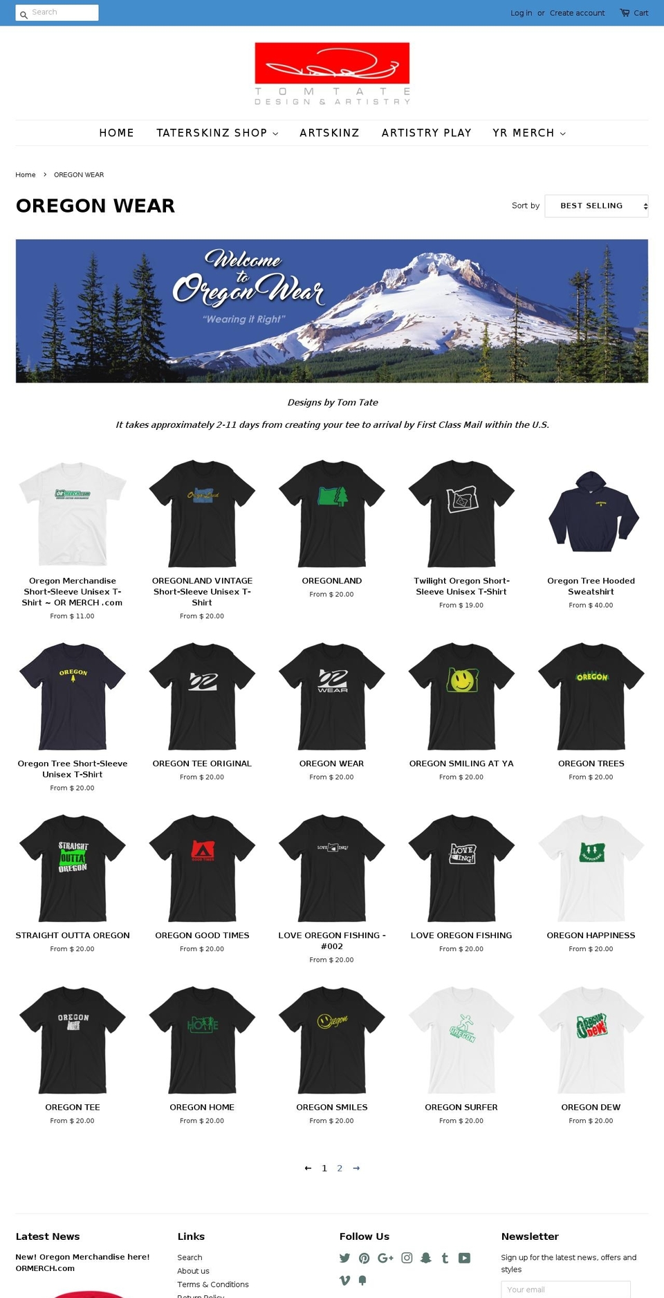 oregonwear.com shopify website screenshot