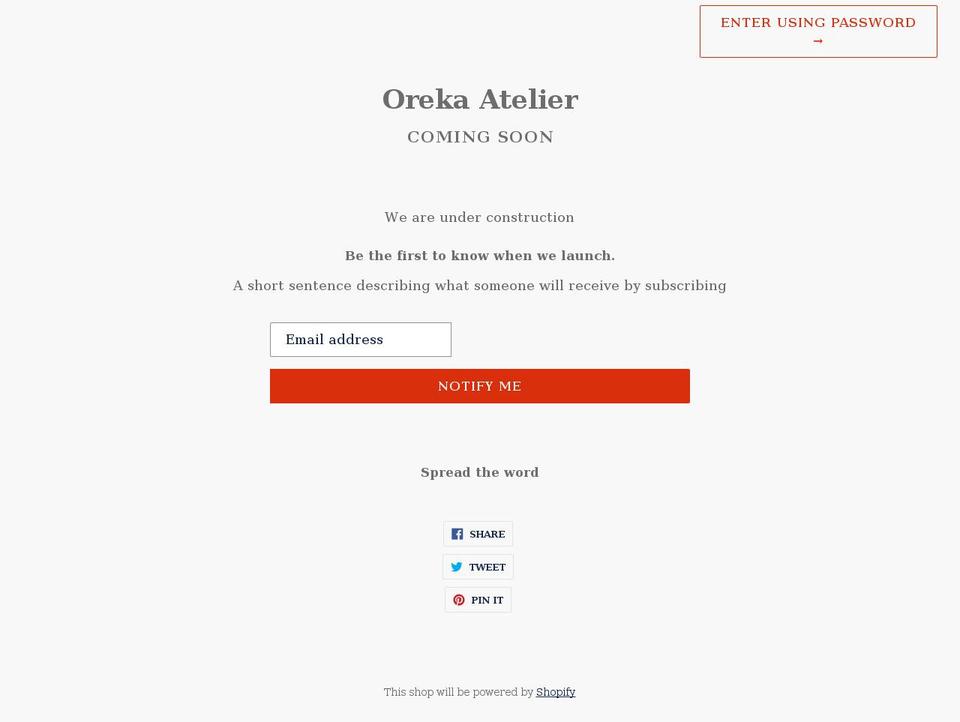 orekaatelier.com shopify website screenshot