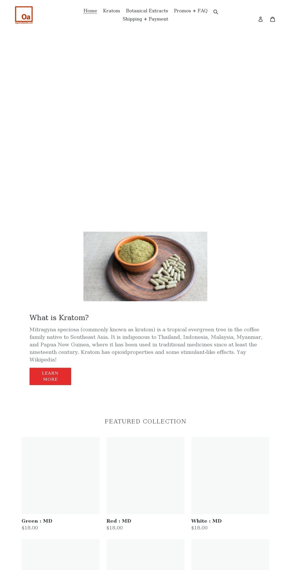 organicalkaloids.com shopify website screenshot