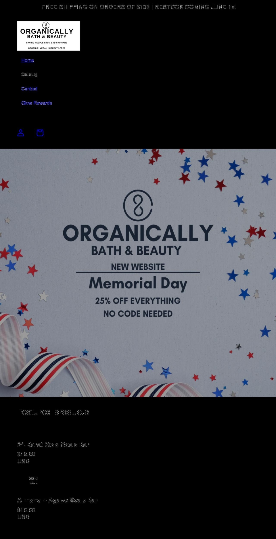organicallybathbeauty.com — Shopify storefront screenshot