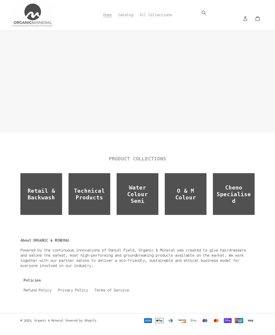 organicandmineralsalons.com shopify website screenshot