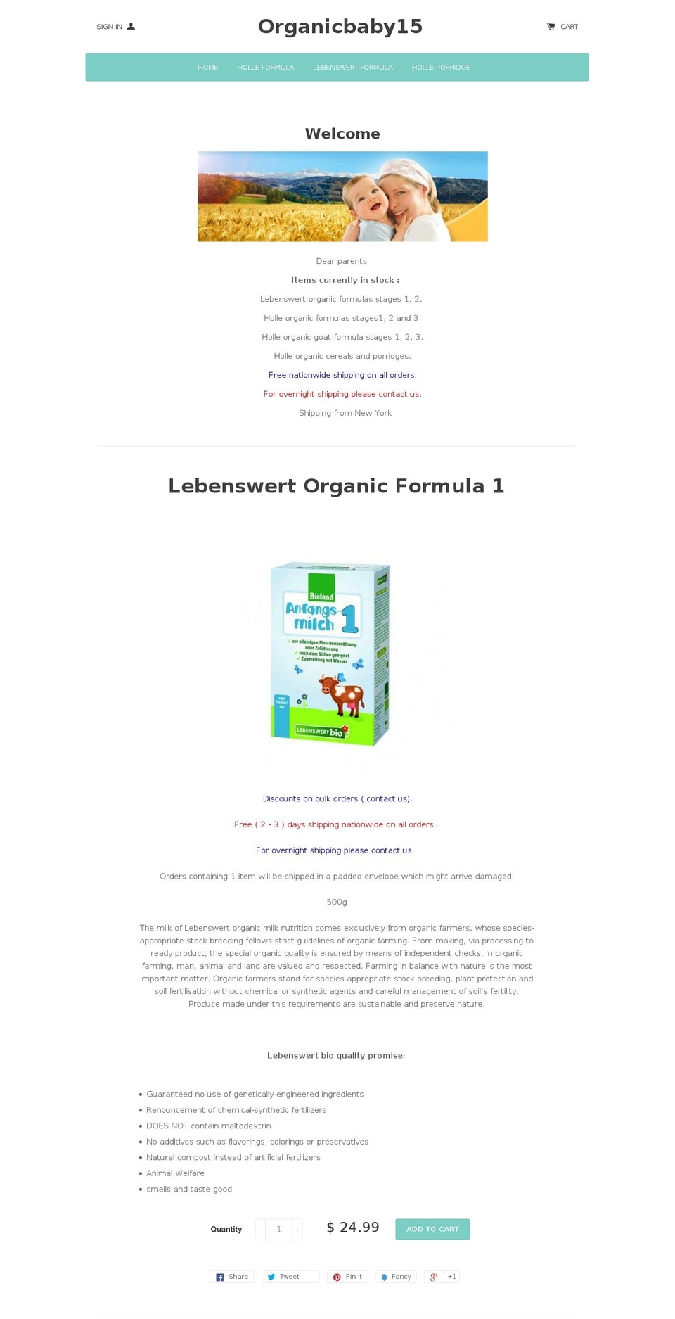 organicbaby15.com shopify website screenshot