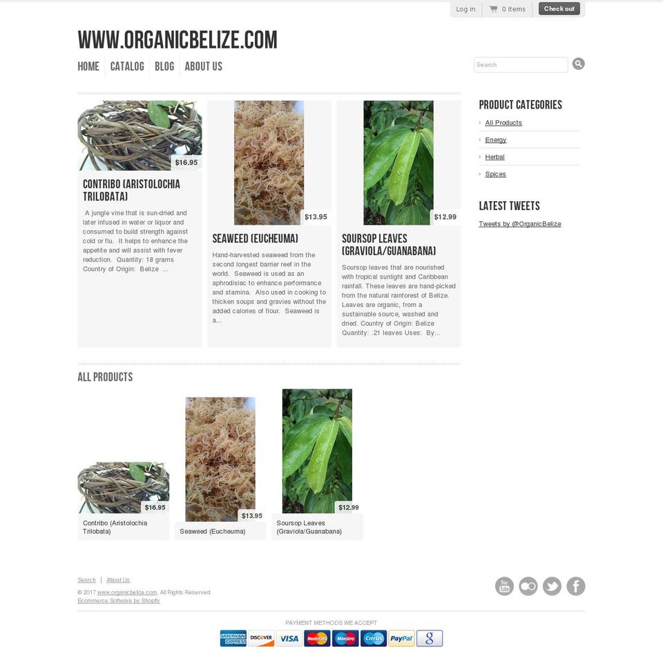 organicbelize.com shopify website screenshot