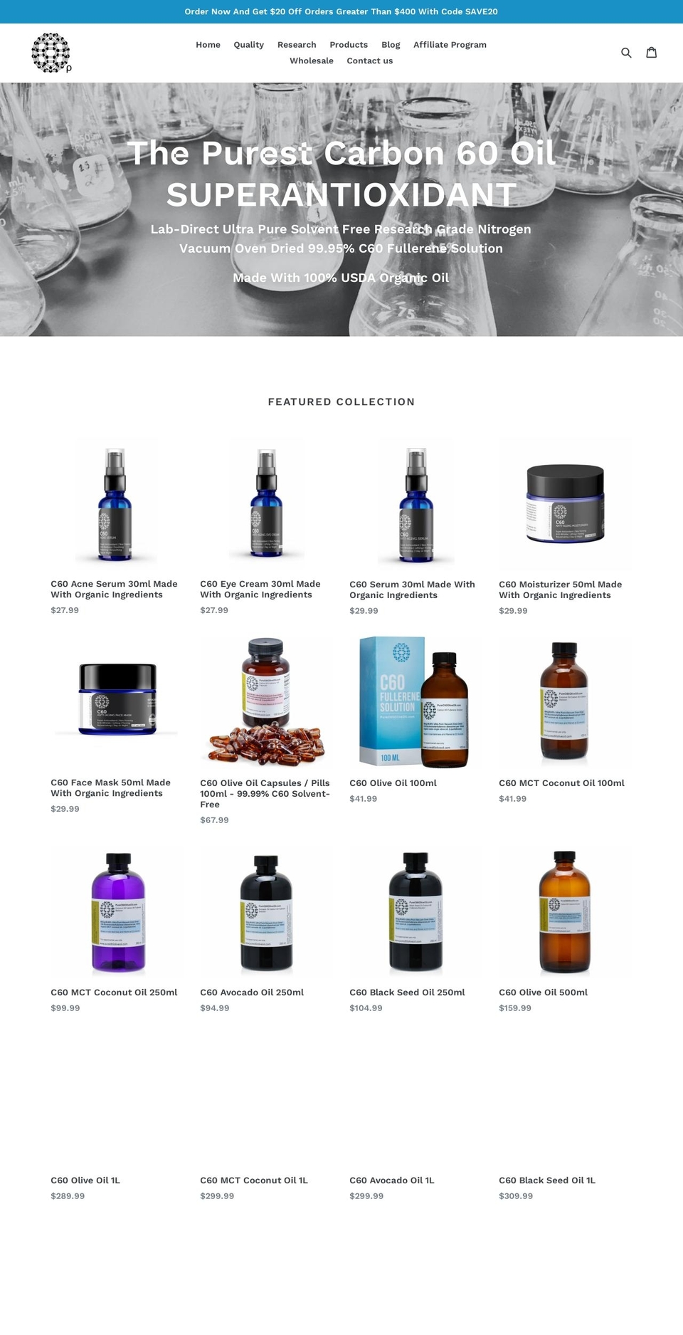 organicc60oliveoil.com — Shopify storefront screenshot