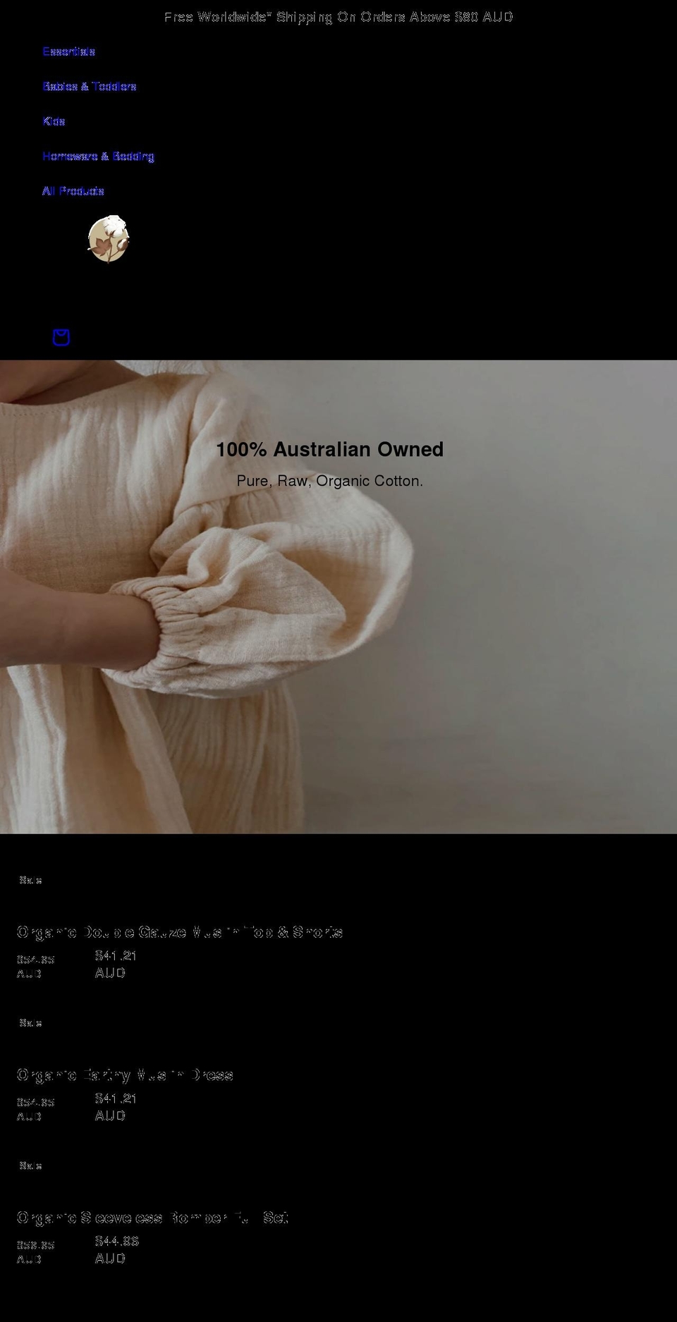 organiccottonshop.com shopify website screenshot