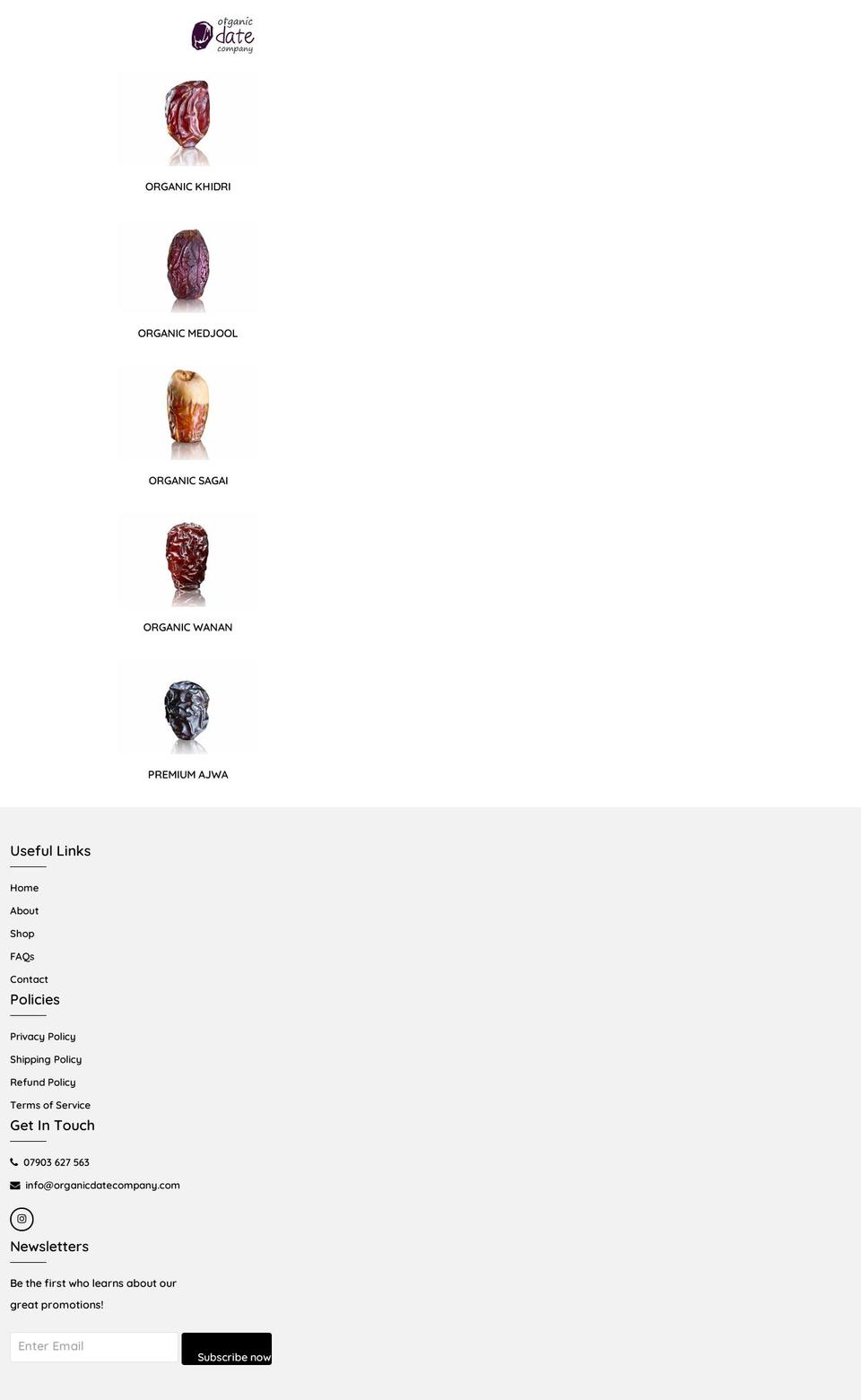 organicdatecompany.com shopify website screenshot