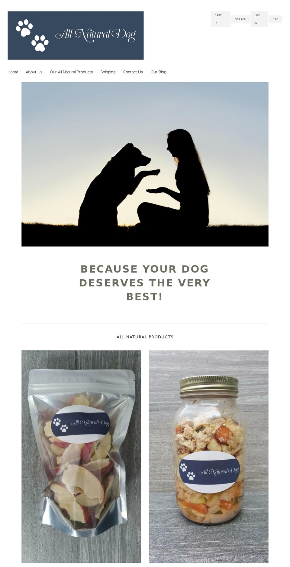 Cypress Shopify theme site example organicdog.ca