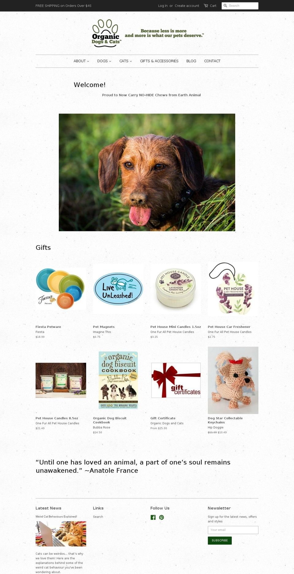 organicdogsandcats.com shopify website screenshot