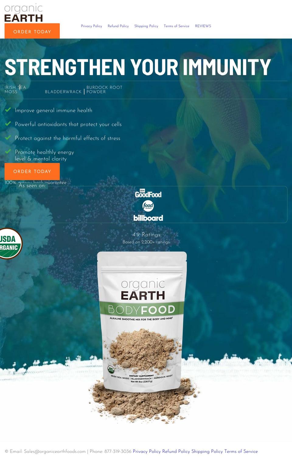 organicearthfoods.com shopify website screenshot