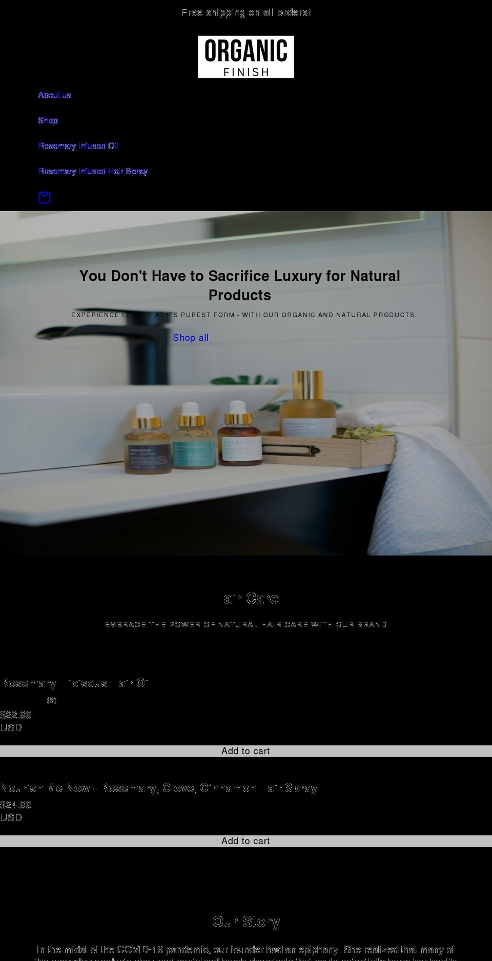 organicfinish.com shopify website screenshot