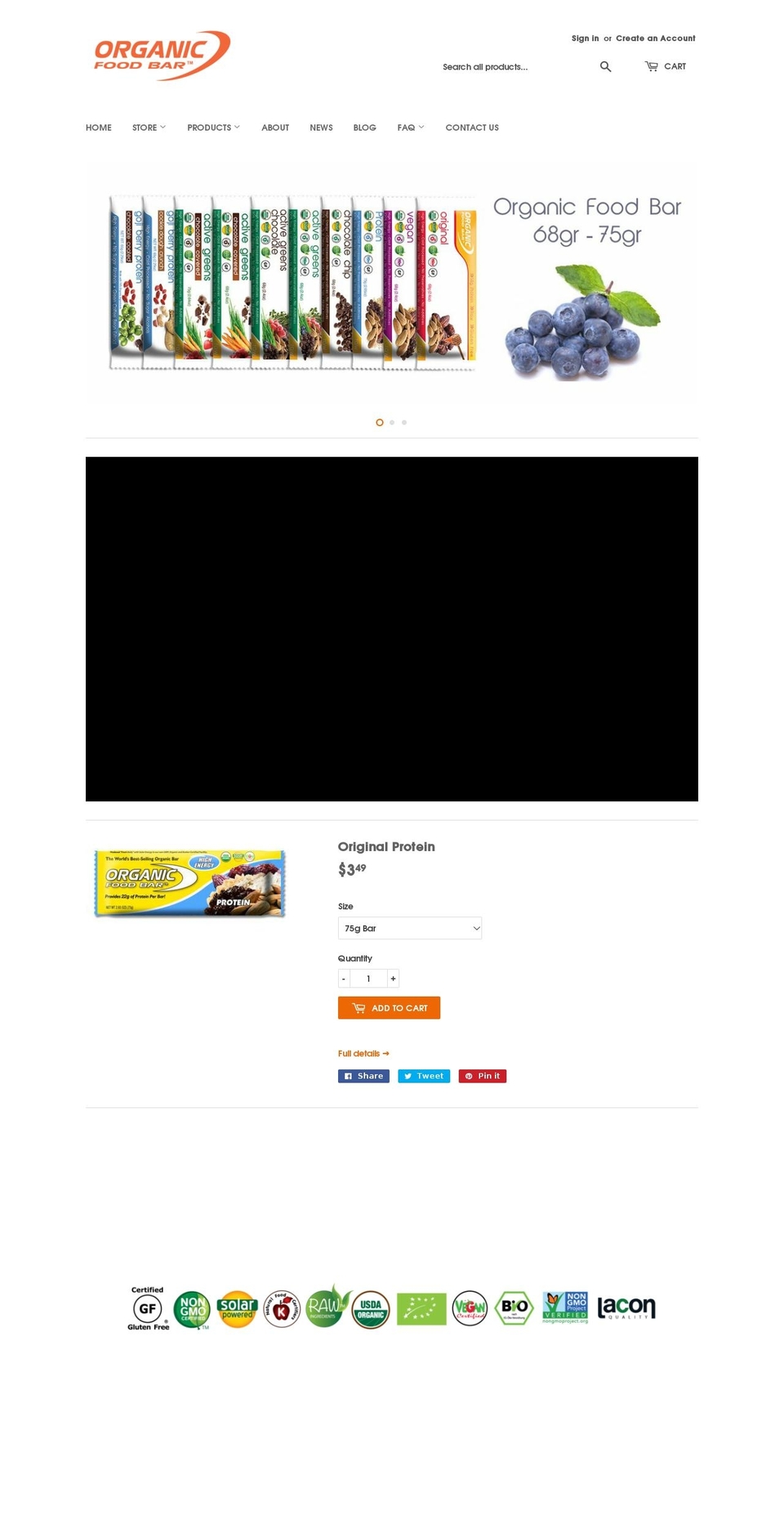 organicfoodbar.com shopify website screenshot