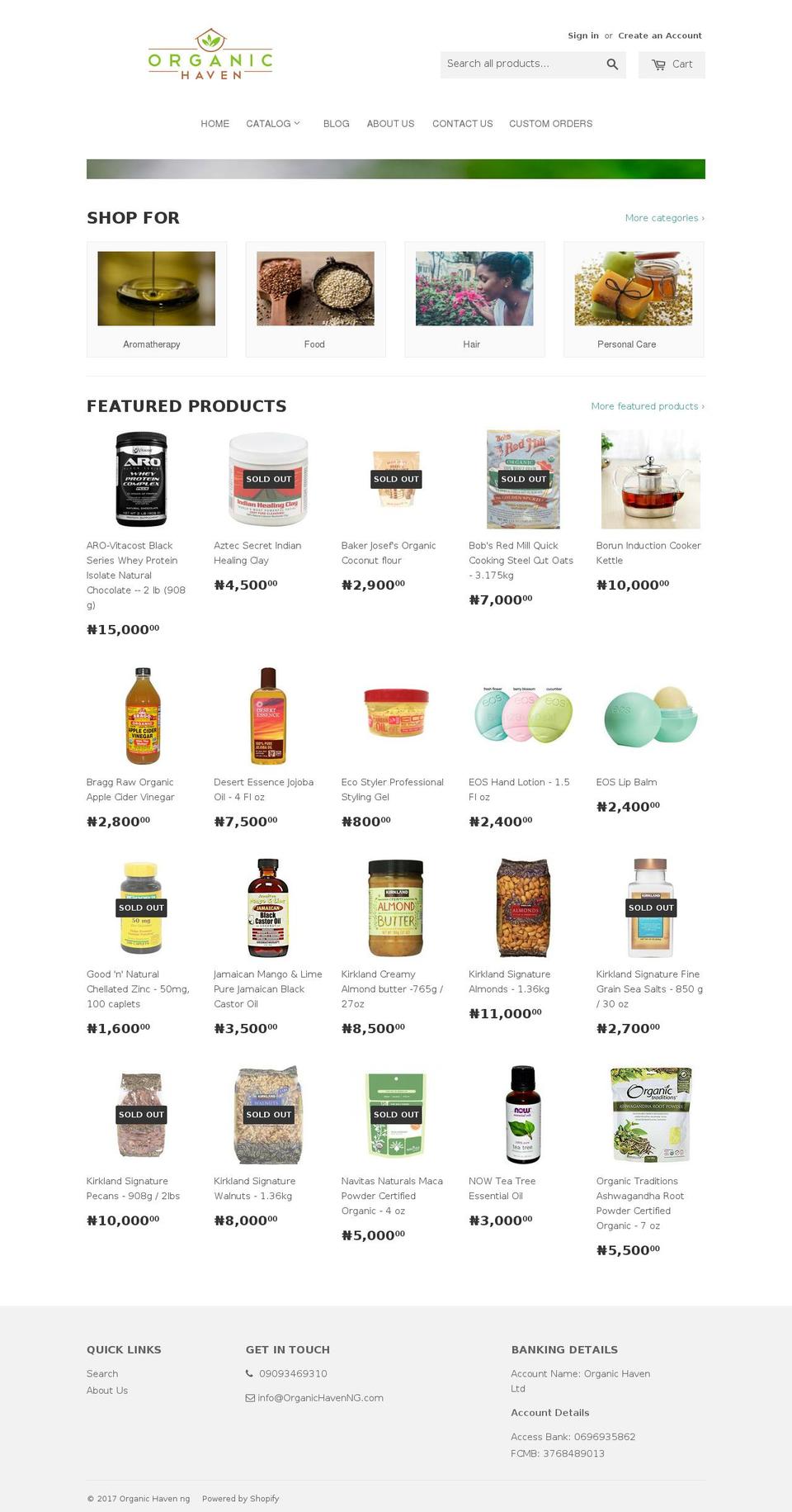 organichavenng.com shopify website screenshot