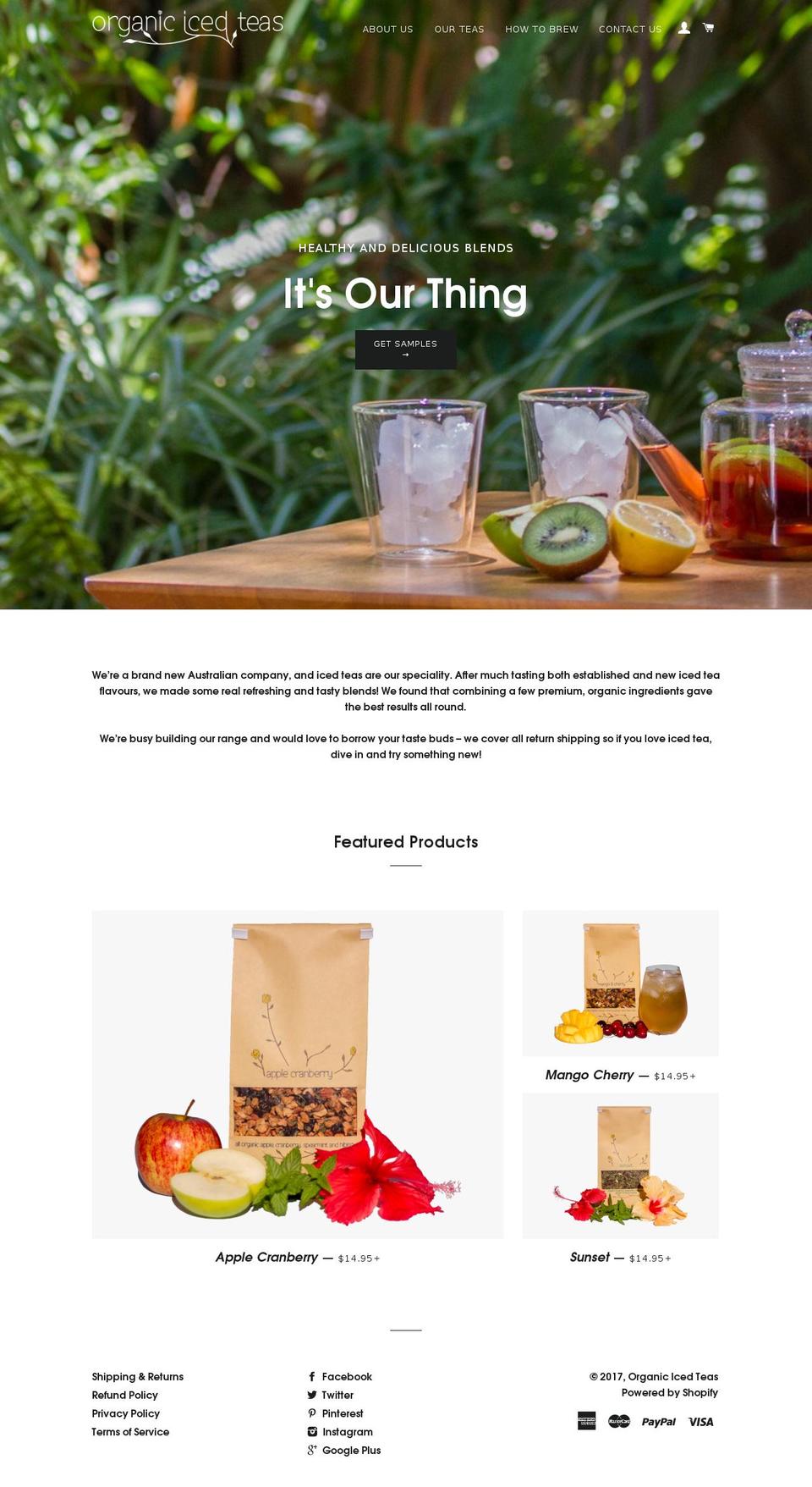 organicicedteas.com shopify website screenshot
