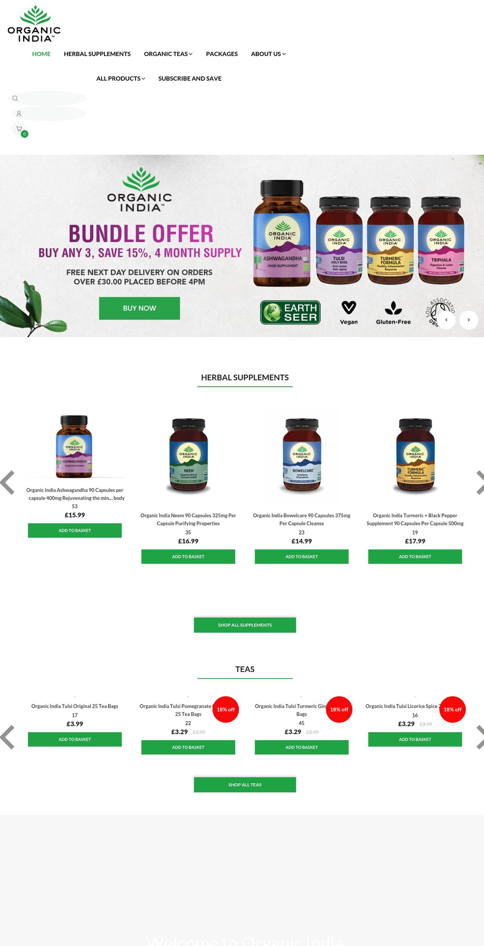 organicindia.co.uk shopify website screenshot